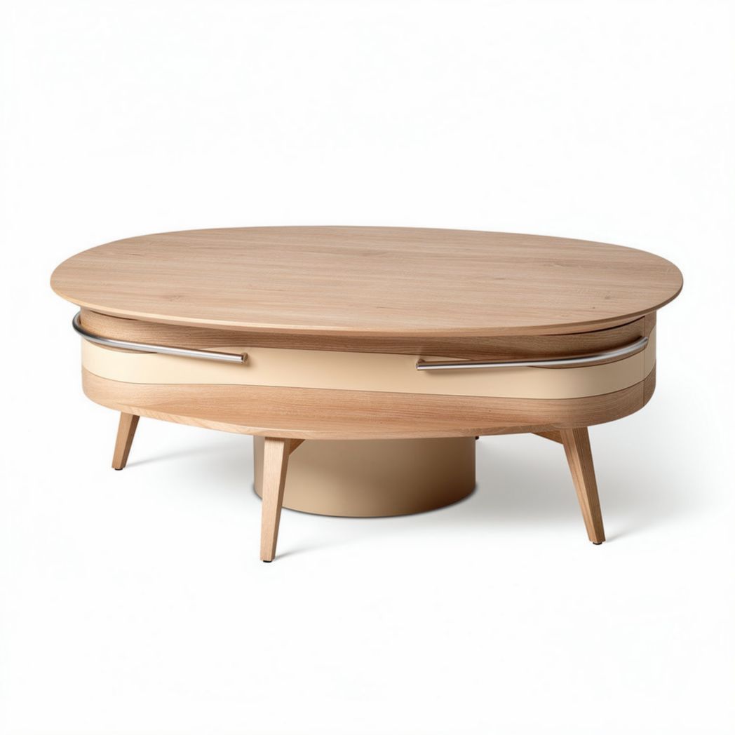 Wooden coffee table with storage drawer and rounded design 100 x 60 x 40cm