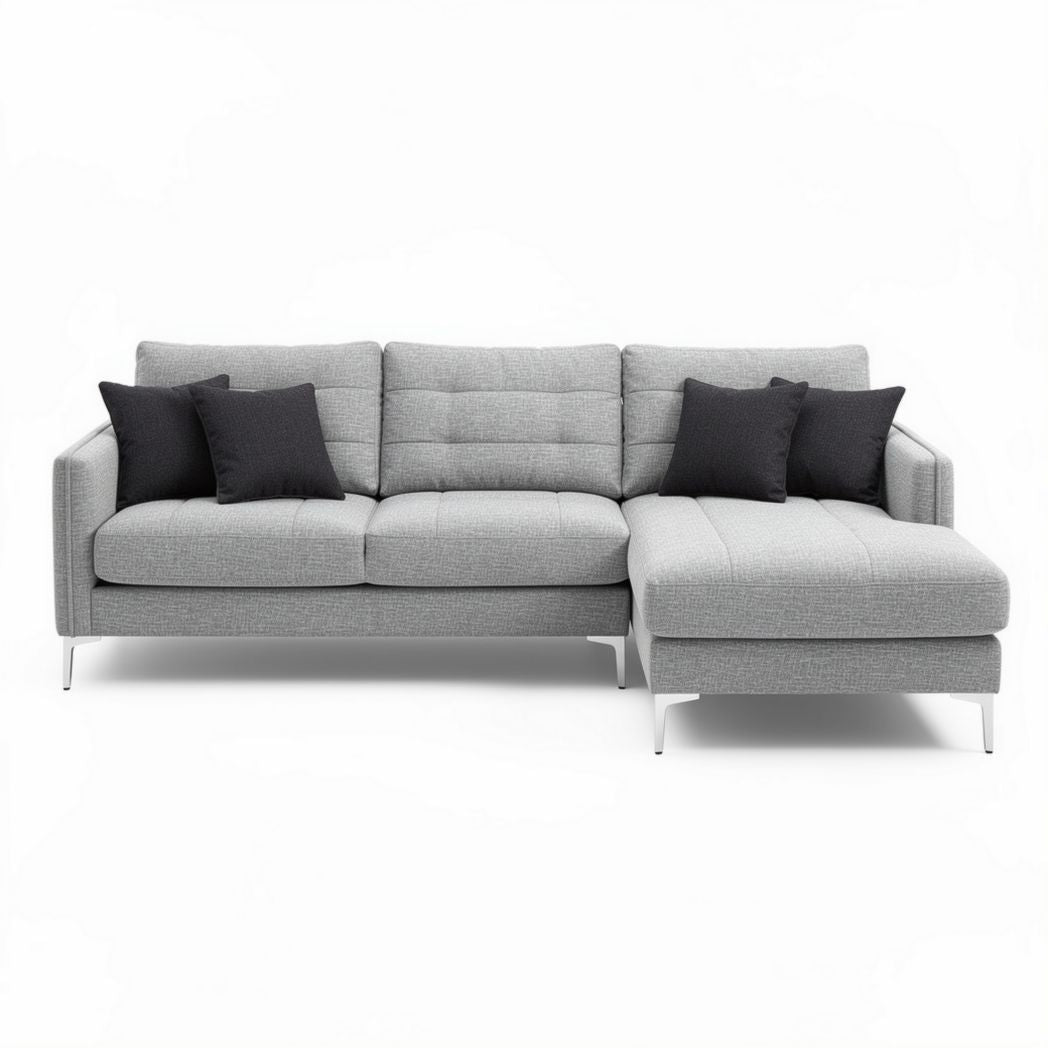 Gray sectional sofa with removable cushions and modern design 230 x 150 x 85cm
