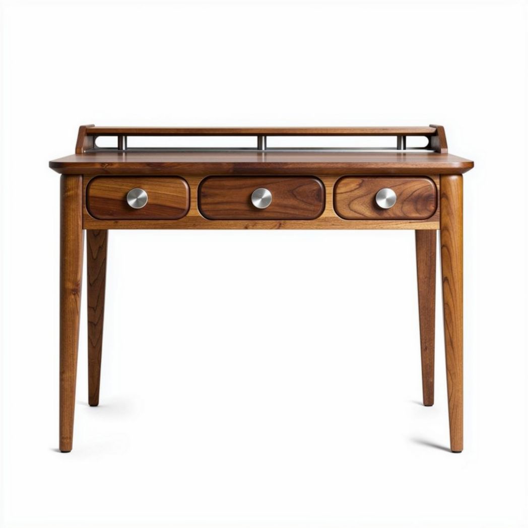Wooden writing desk with three drawers and metal handles 50 x 30 x 75cm