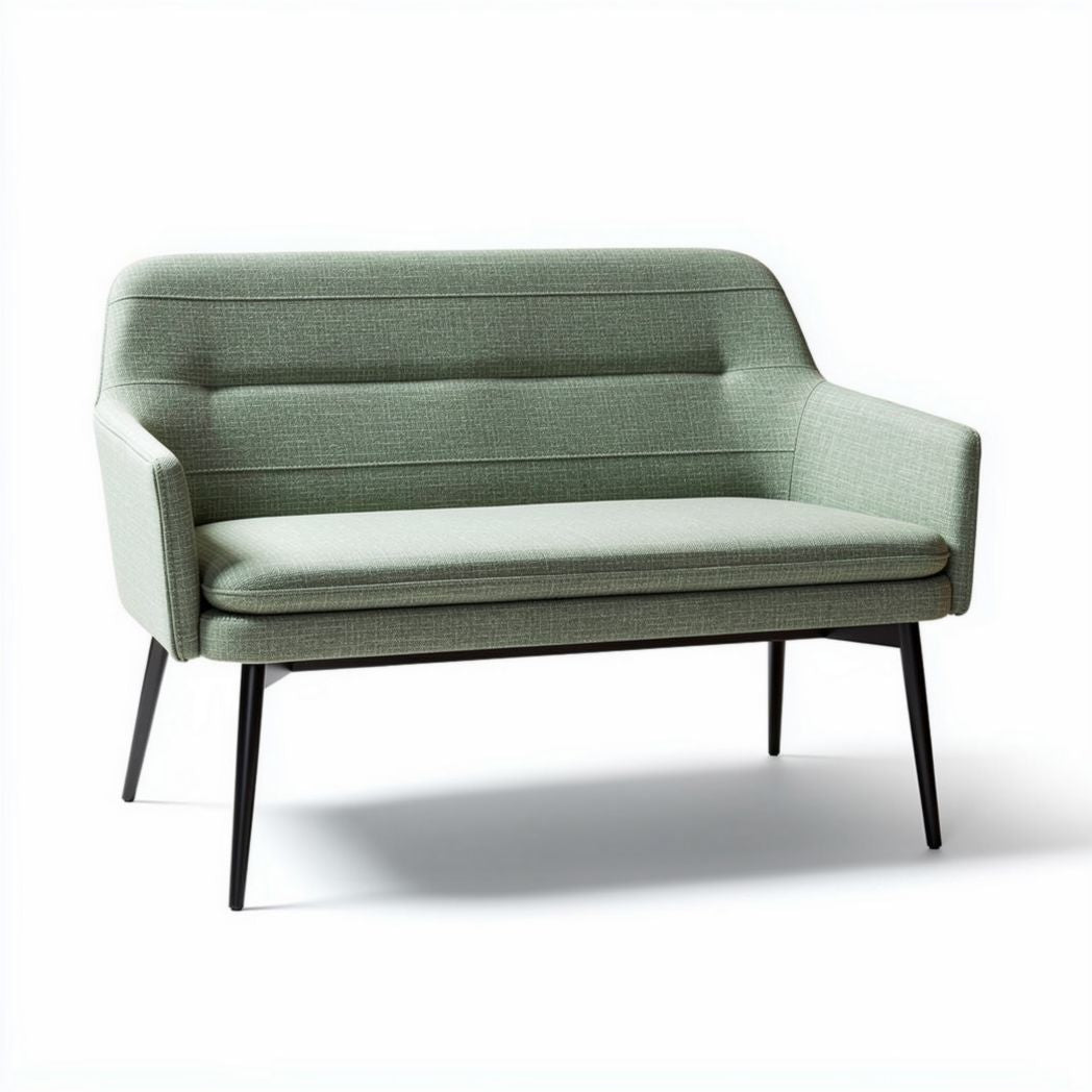 Two-seater loveseat in light green fabric with metal legs 120 x 75 x 80cm