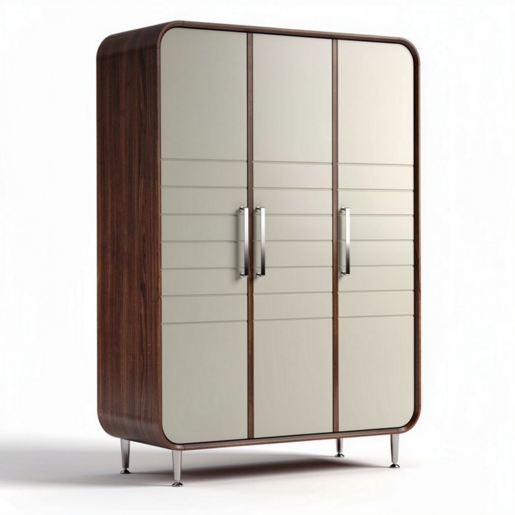 Wooden wardrobe with three doors and two drawers 80 x 40 x 180cm