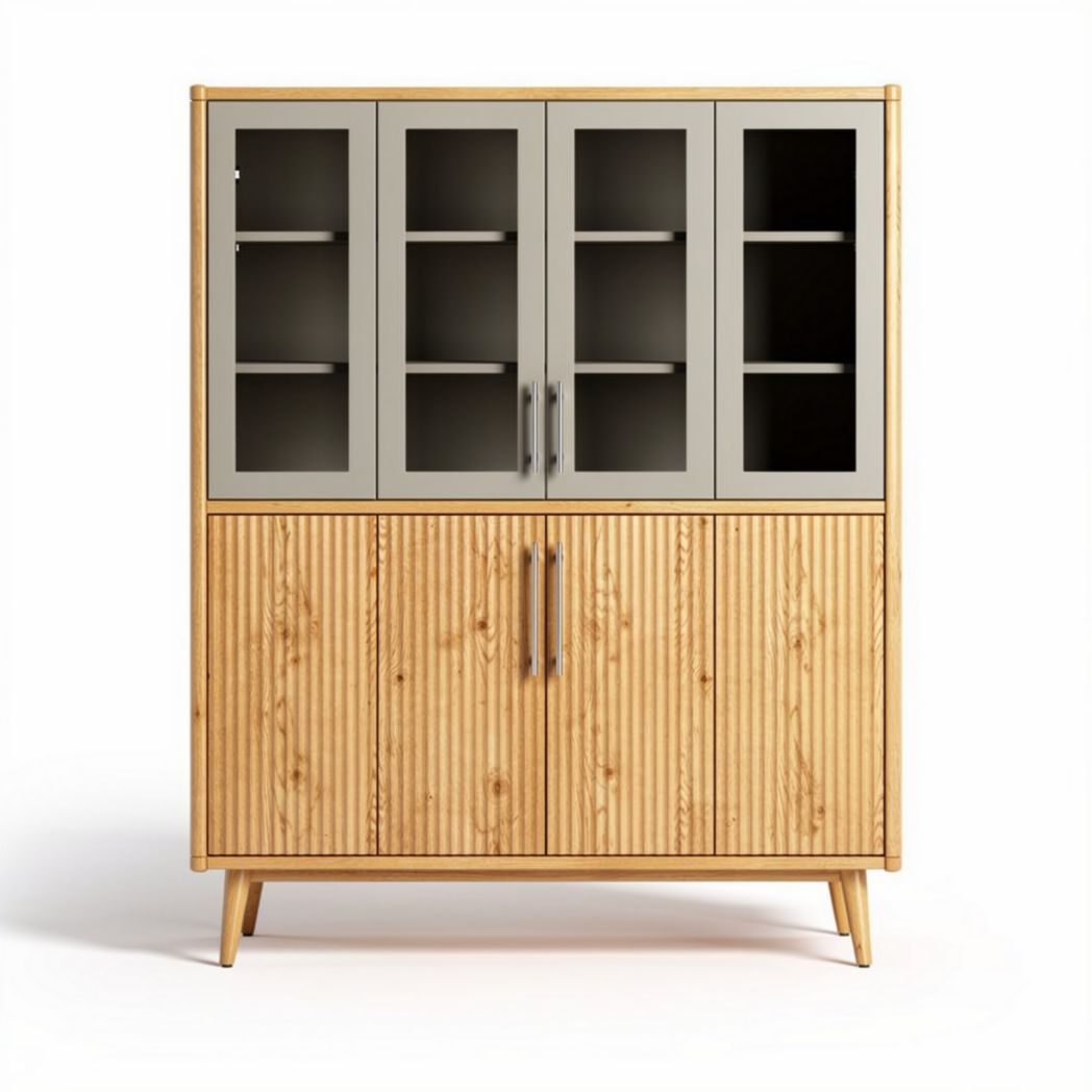 Modern wooden cabinet with glass doors and adjustable shelves 100 x 40 x 150cm