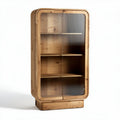 Wooden storage cabinet with glass doors 80 x 40 x 150cm for home organization