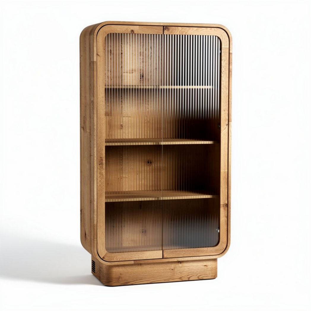 Wooden storage cabinet with glass doors 80 x 40 x 150cm for home organization