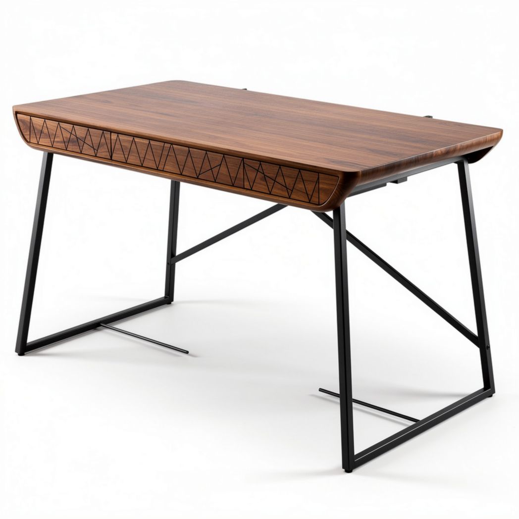 Geometric patterned wooden desk with metal legs 120 x 60 x 75cm