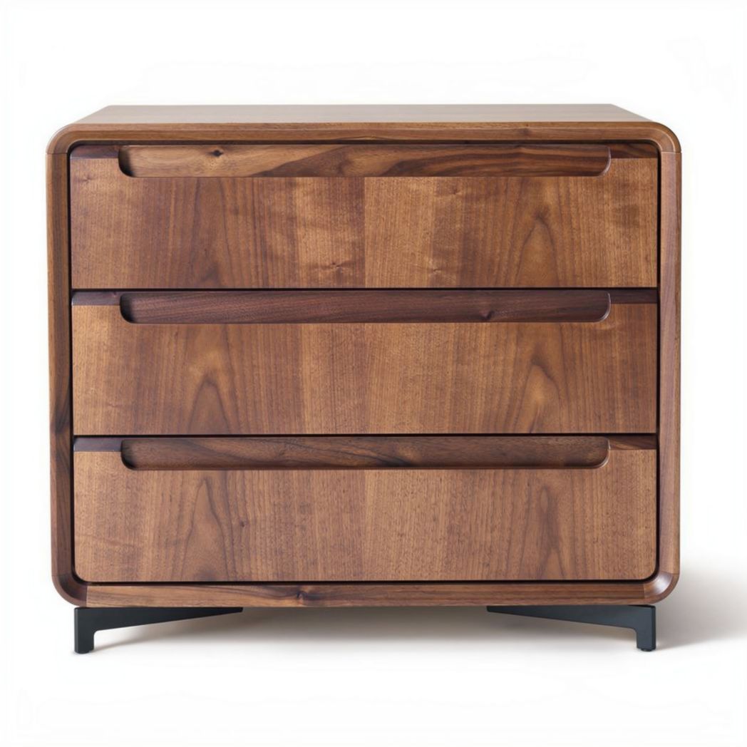 Walnut wood nightstand with three drawers and modern design 55 x 40 x 45cm