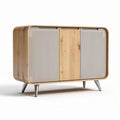 Wooden sideboard with beige panel doors and silver legs 120 x 40 x 75cm