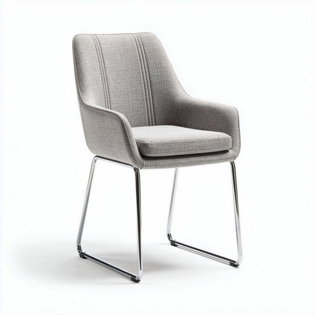 Fabric dining chair with chrome legs in light gray color 45 x 55 x 85cm
