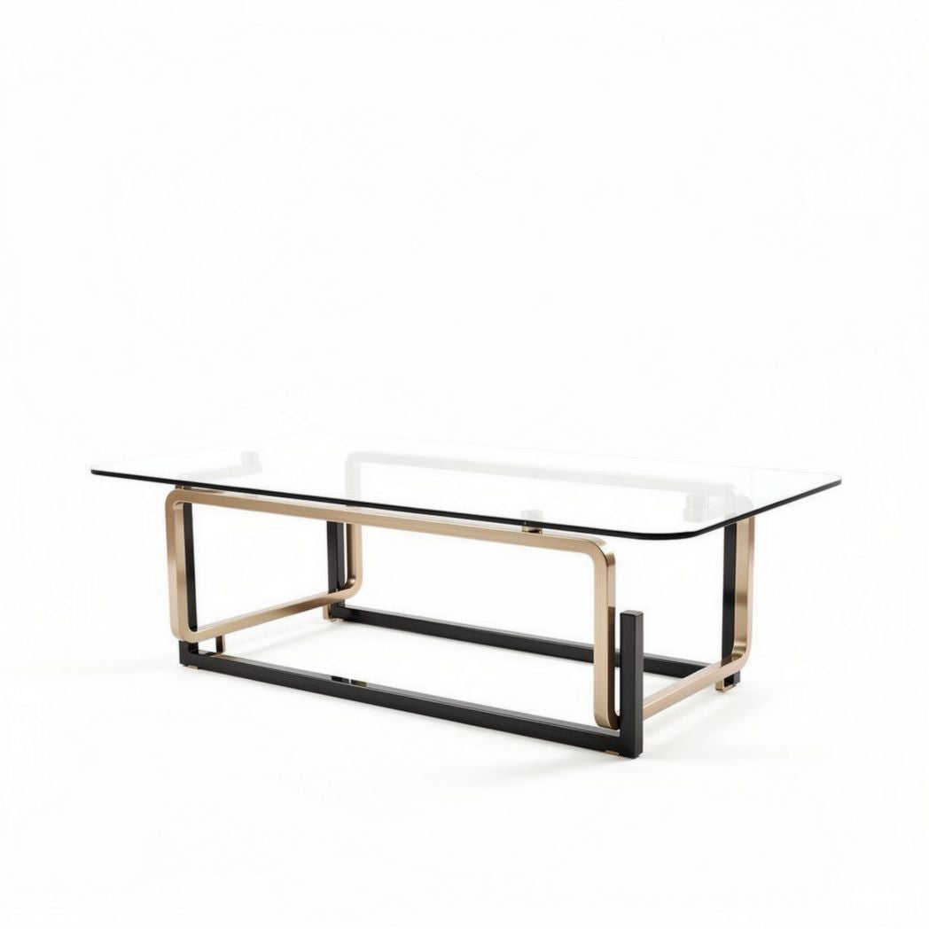 Glass coffee table with metal frame in contemporary design 150 x 75 x 40cm