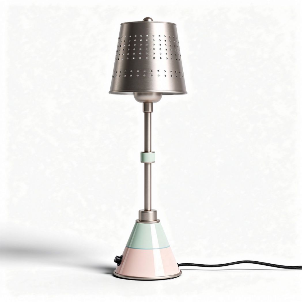 Metal table lamp with pastel color base and perforated shade 20 x 20 x 45cm