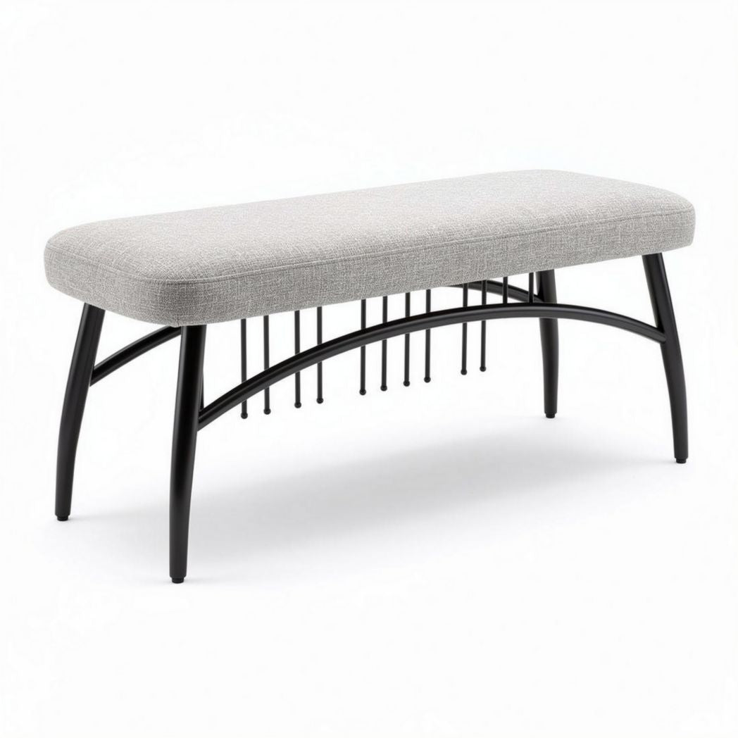 Fabric upholstered bench with black metal legs for entryway 100 x 40 x 45cm